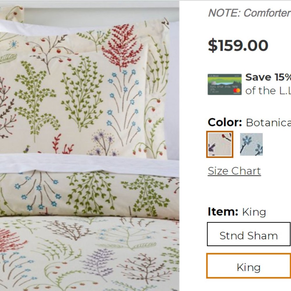 LL Bean Botanical Floral Percale Comforter Cover & Sham